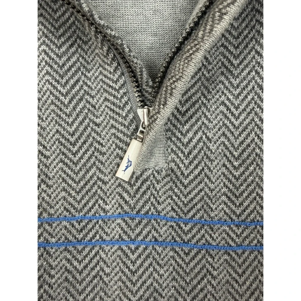 Tommy Bahama Mens Sweater Vest Gray Herringbone Quarter Zip XL Preppy CasualGolf